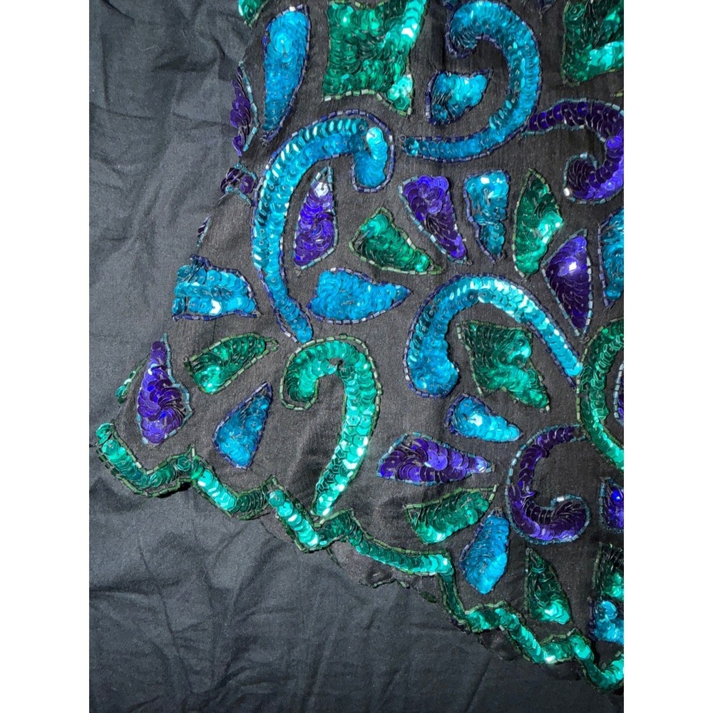 Stenay Vintage Silk Sequin Blouse Teal Purple Green Beaded Evening Top Large - Picture 3 of 5